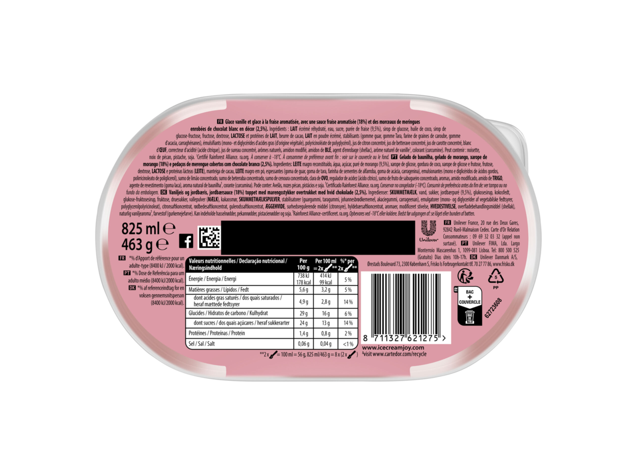 GELADO CARTE D'OR MORANGO MERENGUE 825ML image number 1