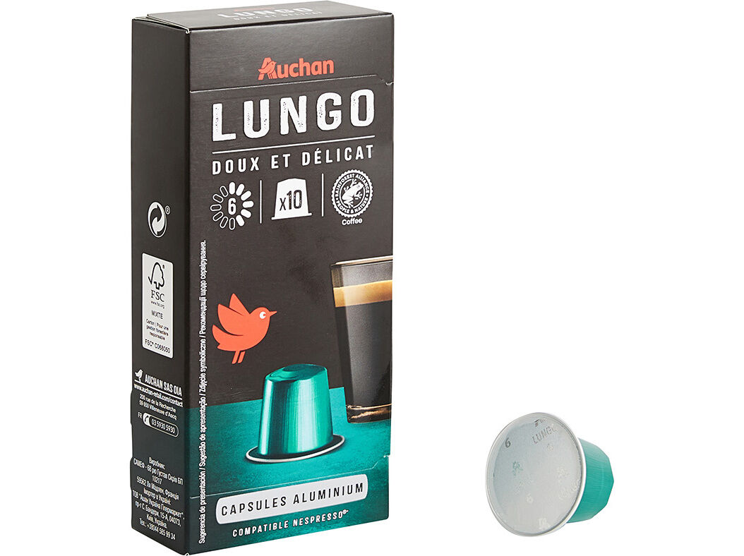 C&Aacute;PSULAS AUCHAN CAF&Eacute; NESPRESSO ALUMINIO LUNGO 10UN image number 0