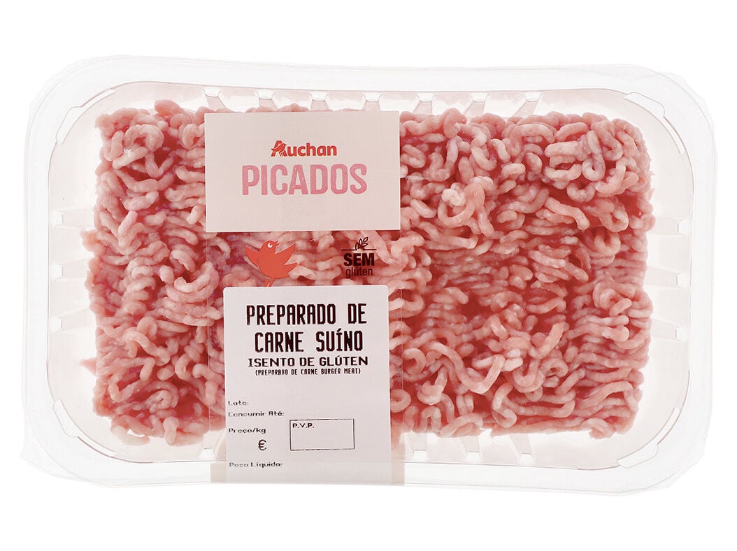 PREPARADO DE CARNE PICADA DE SUINO ISENTO DE GLUTEN AUCHAN 400GR