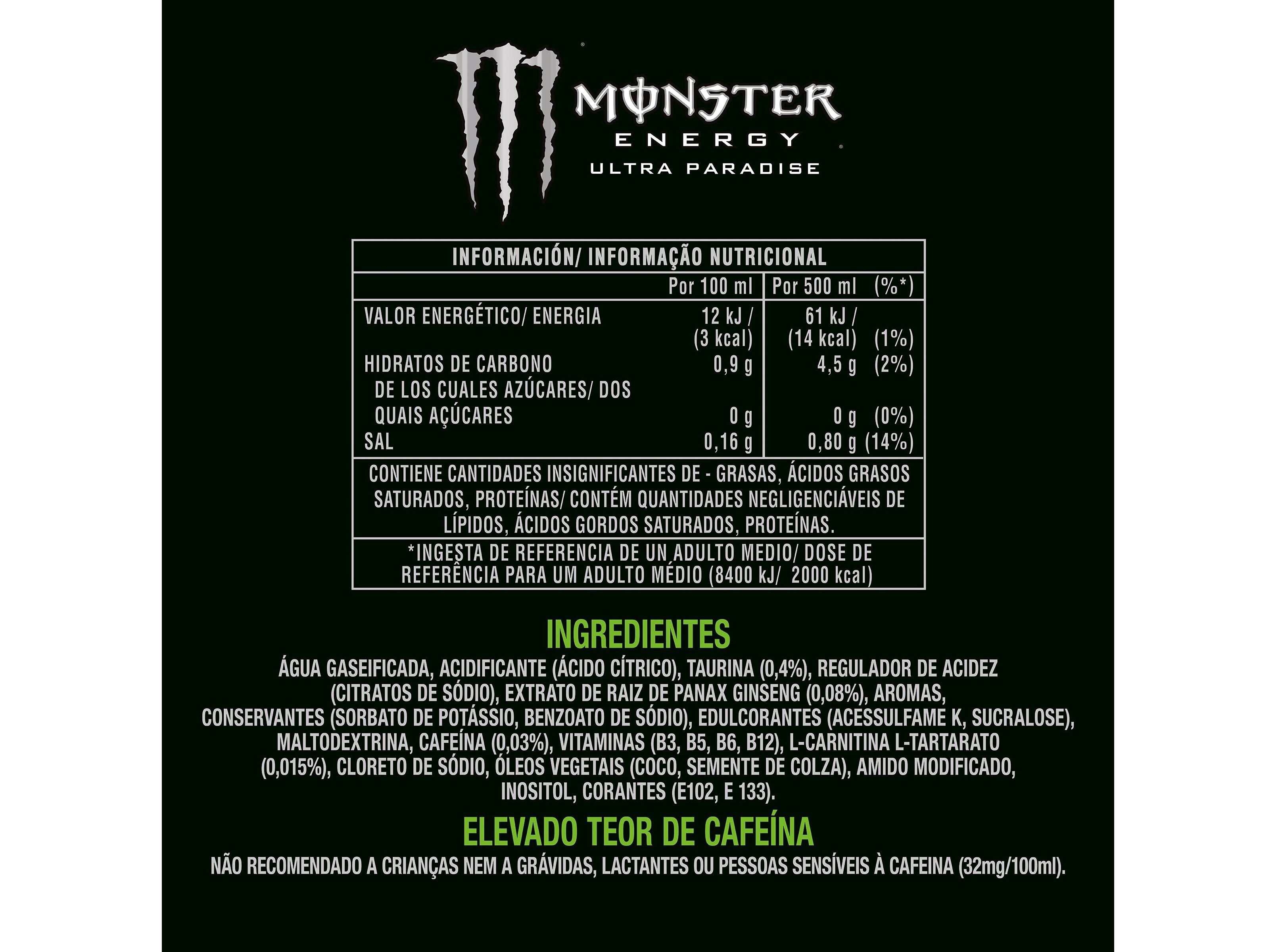 BEBIDA ENERG&Eacute;TICA MONSTER ULTRA PARADISE 0.5L (SDR) image number 1