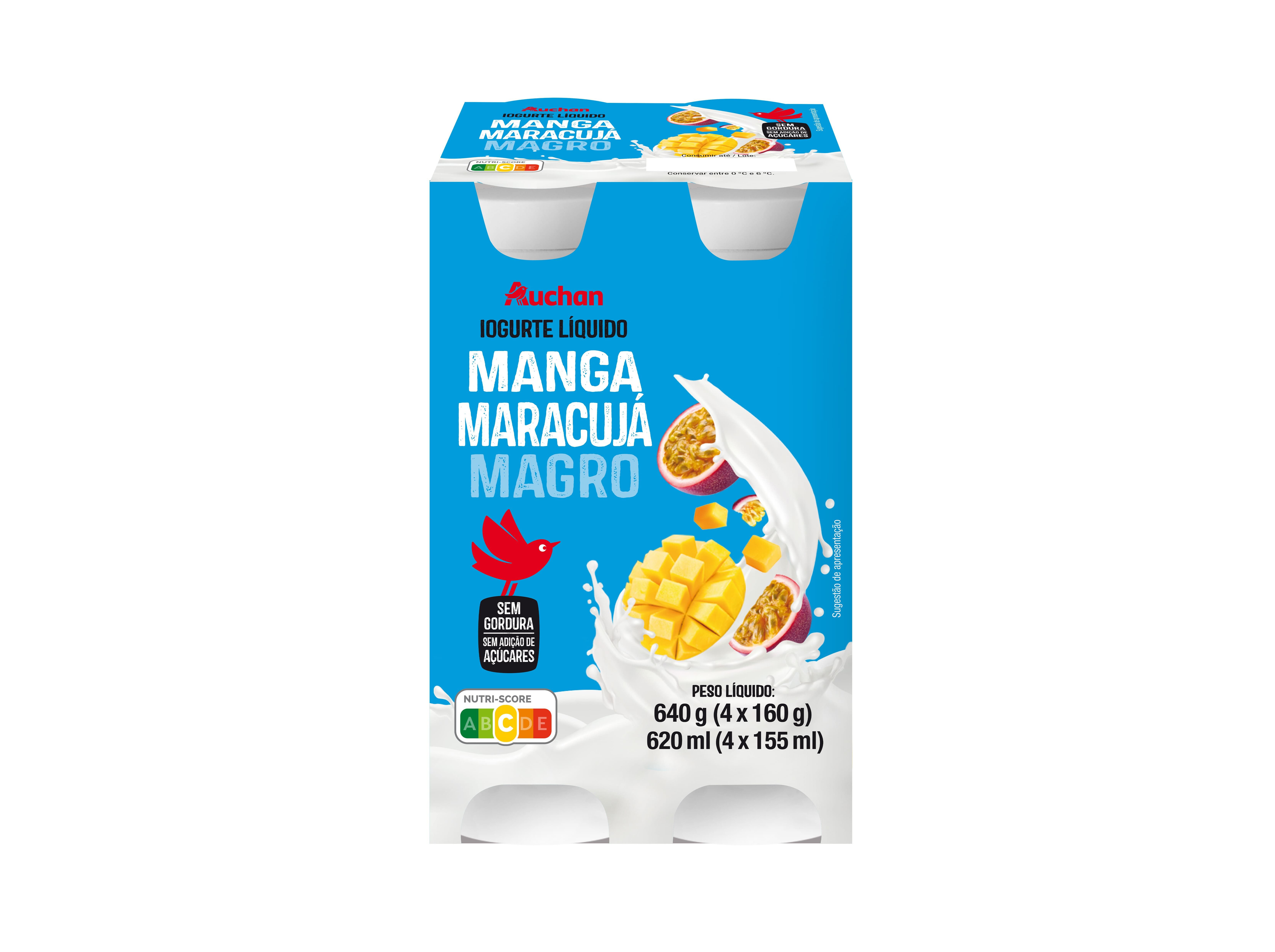 IOGURTE L&Iacute;QUIDO MAGRO AUCHAN MANGA MARACUJ&Aacute; 4X160G image number 0