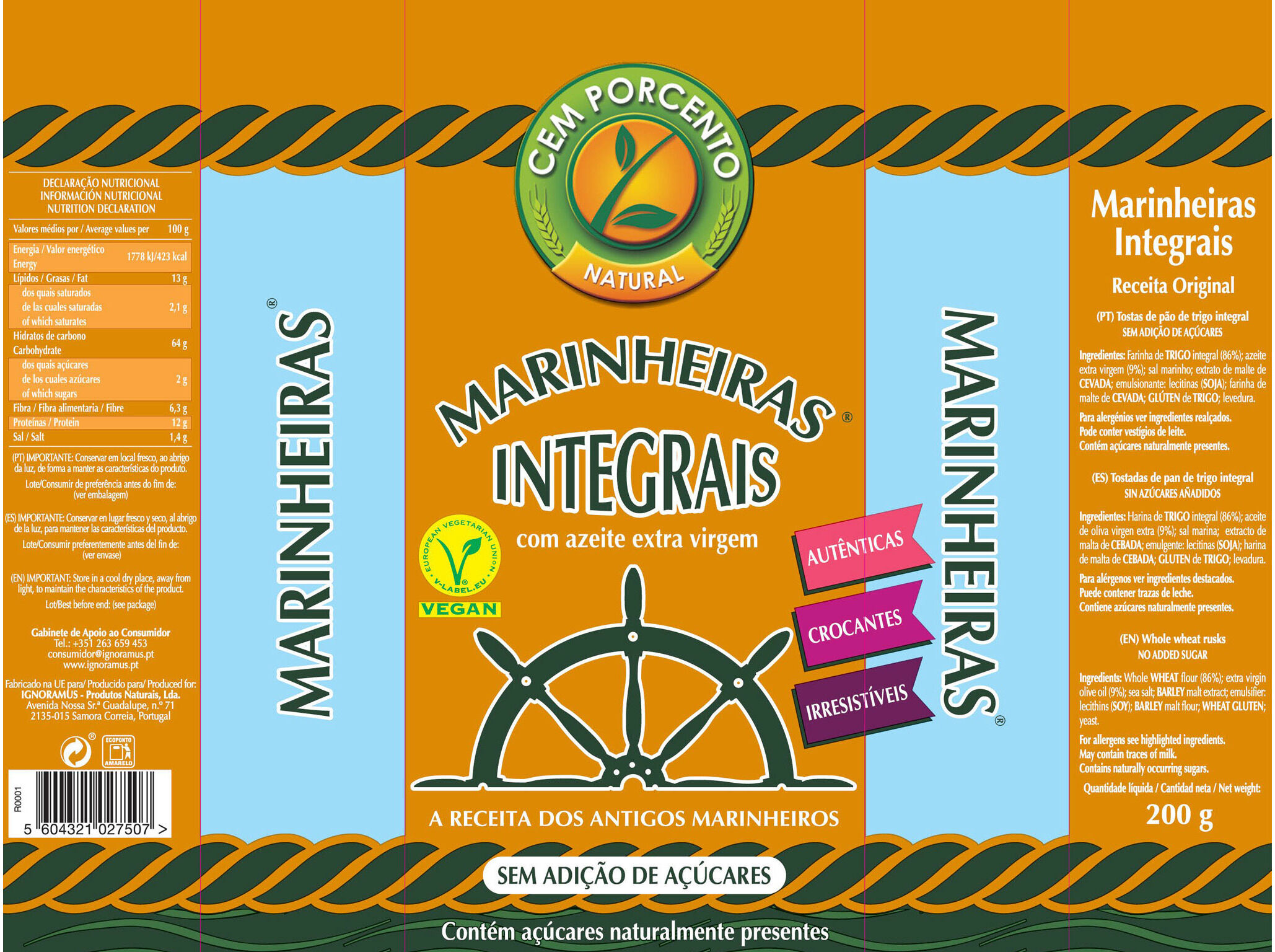 BOLACHAS CEM PORCENTO MARINHEIRAS INTEGRAIS 200G image number 1