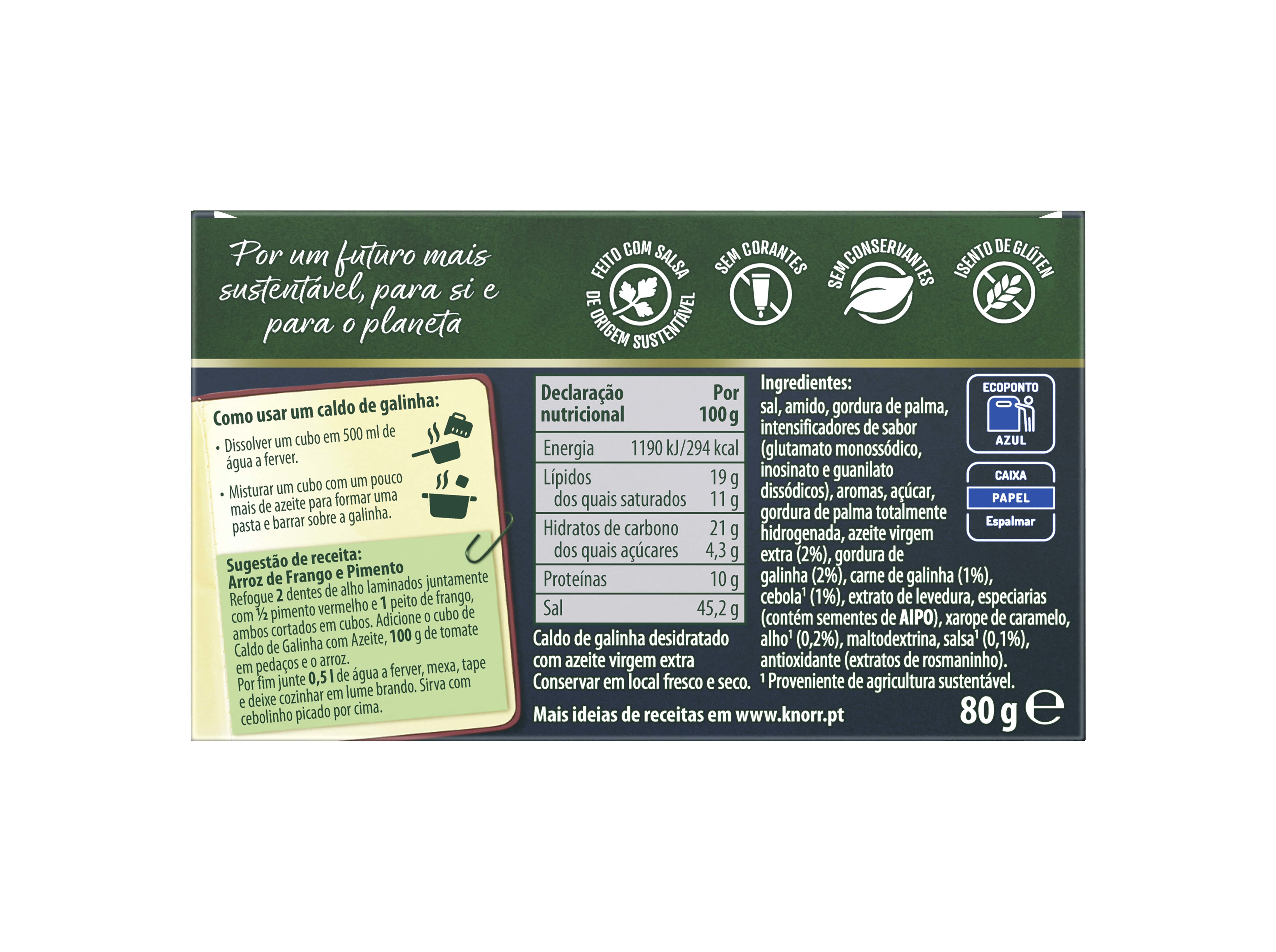 CALDO GALINHA KNORR AZEITE VIRGEM EXTRA GALLO 80G image number 2