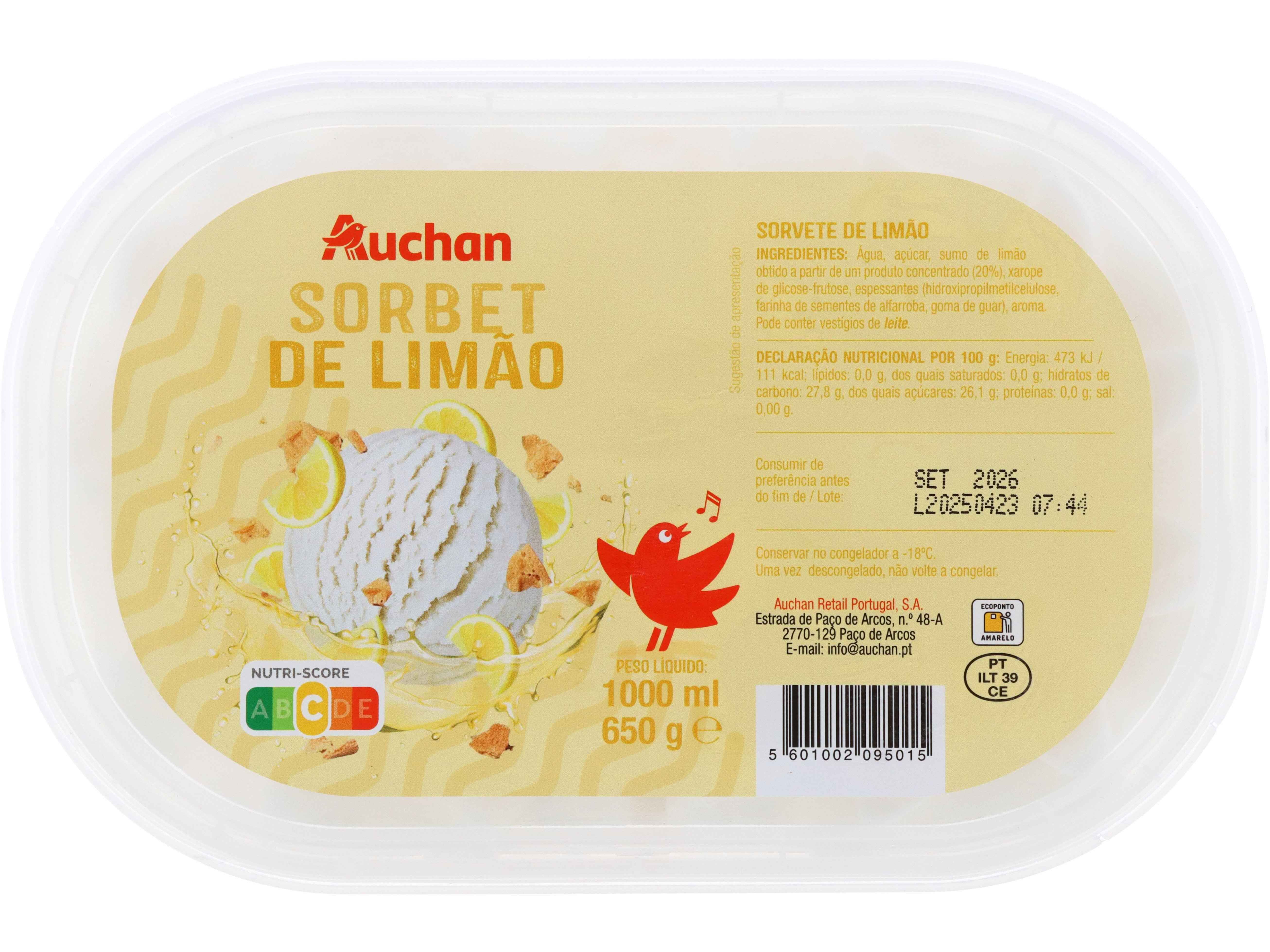 SORBET AUCHAN DE LIM&Atilde;O 1L image number 0