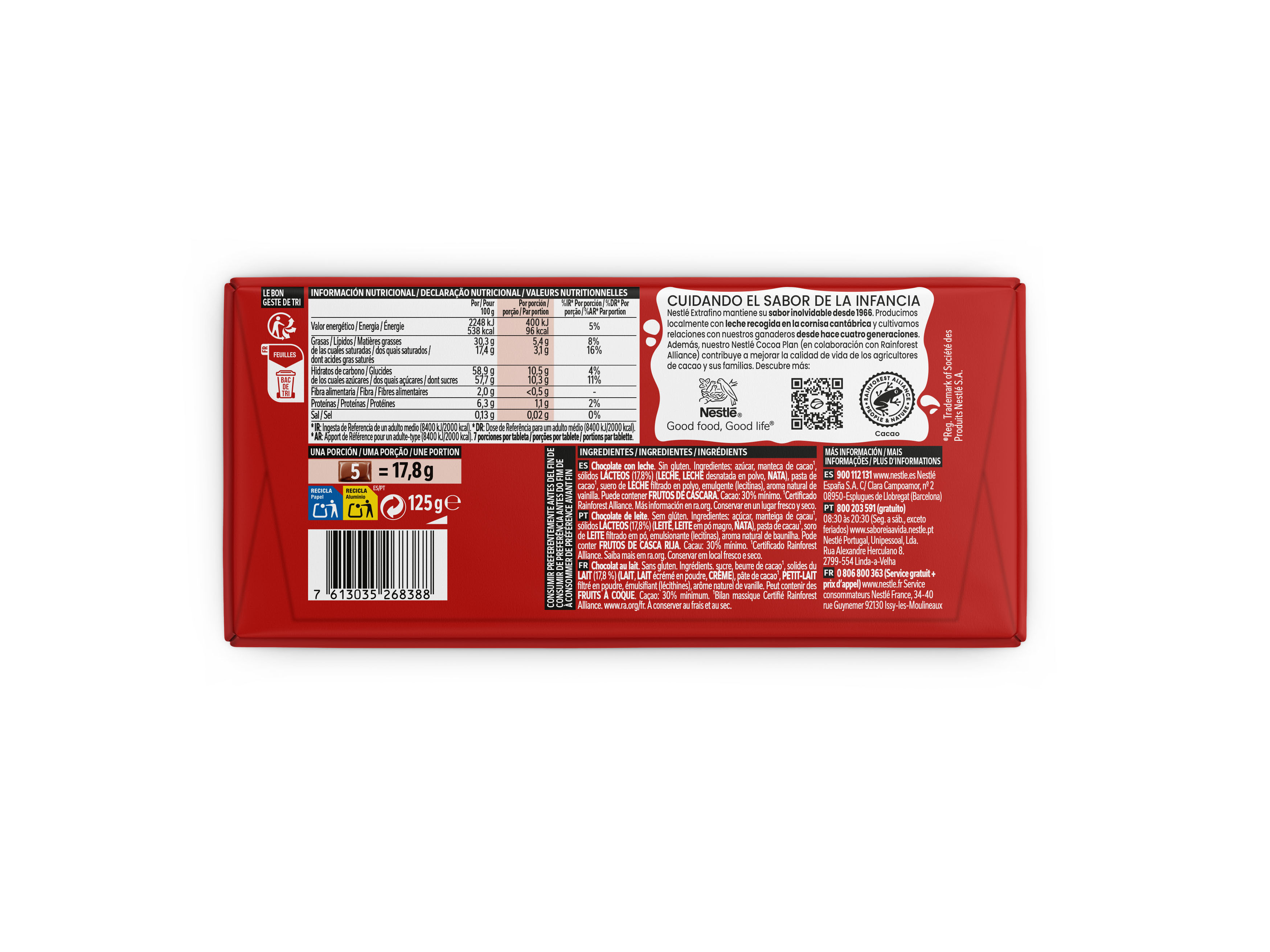 TABLETE NESTL&Eacute; EXTRAFINO CHOCOLATE DE LEITE 125G image number 1