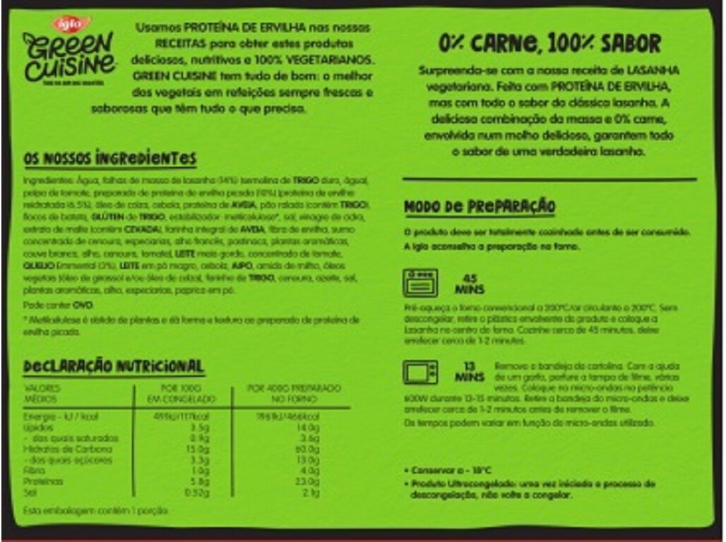 LASANHA GREEN CUISINE PROTEINA VEGETAL 400G image number 1