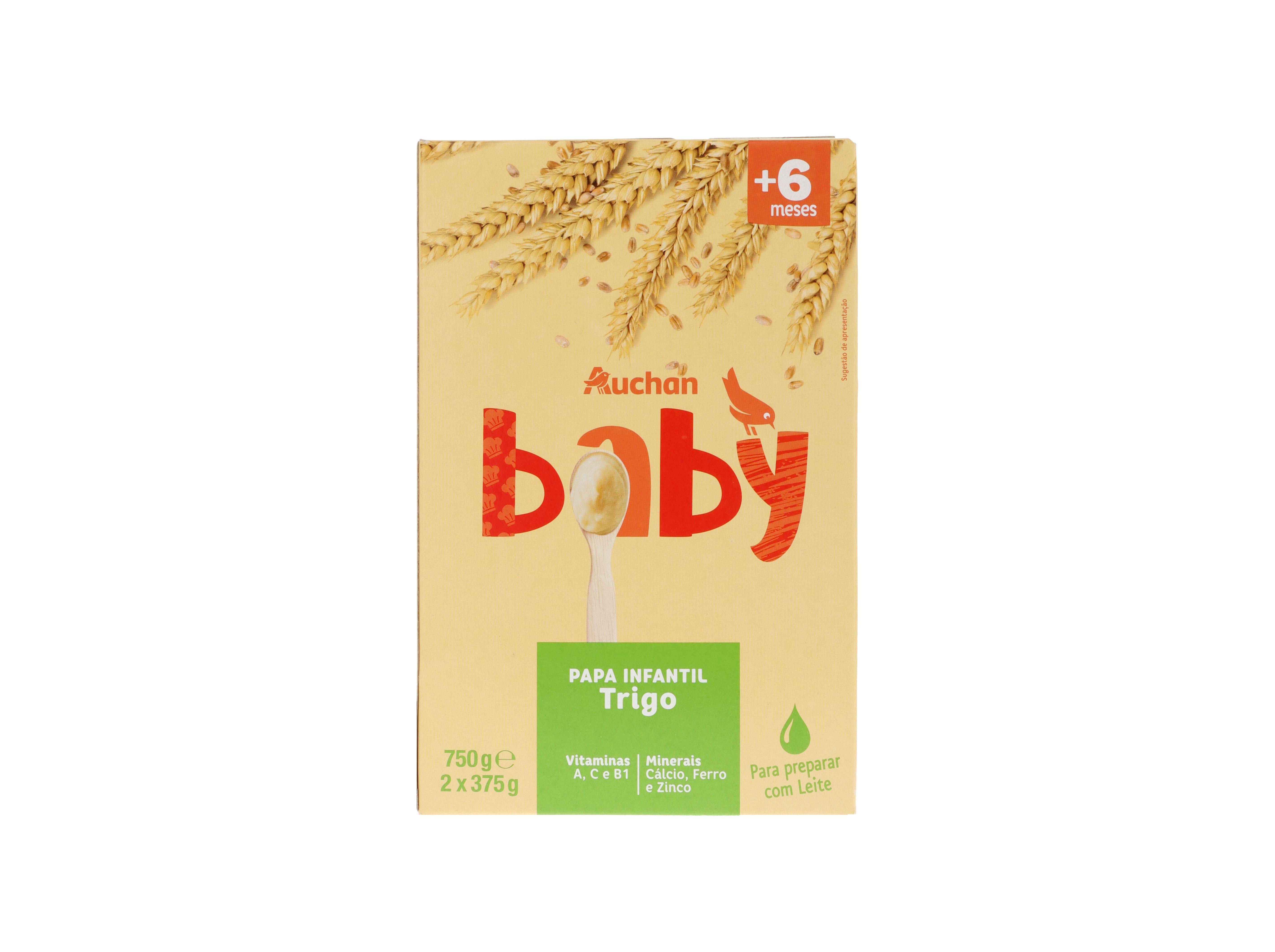 PAPA INFANTIL AUCHAN BABY N&Atilde;O L&Aacute;CTEA CEREAIS 750G #