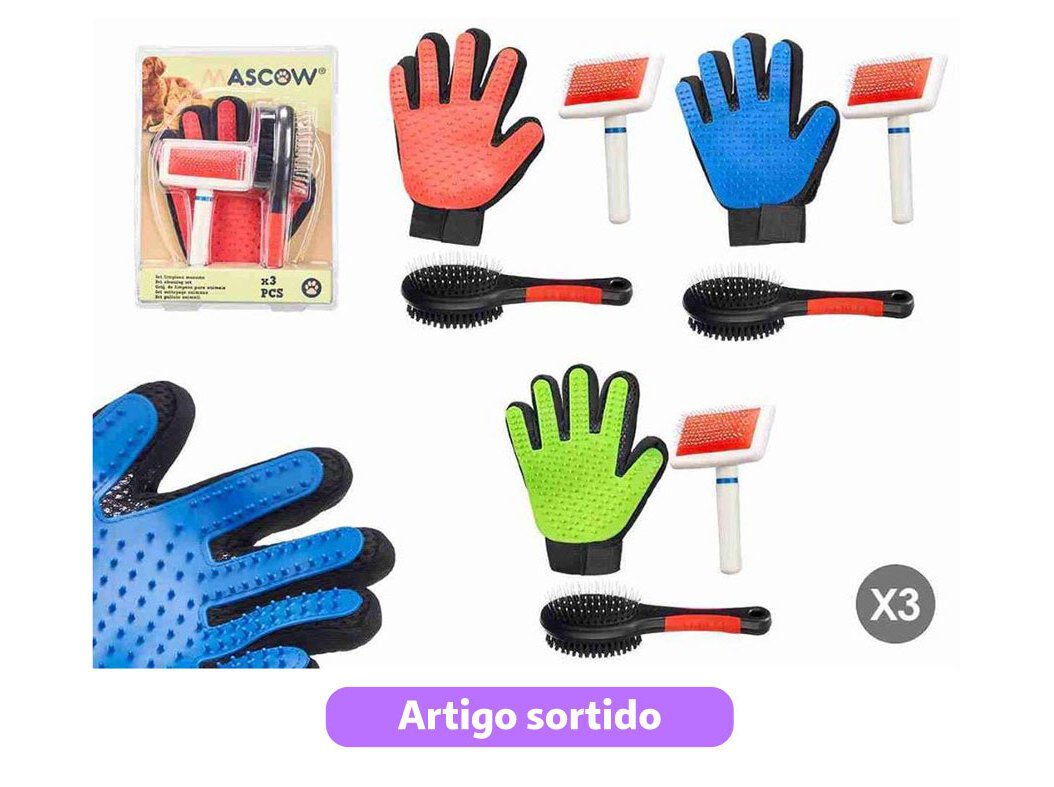 CONJUNTO HIGIENE MASCOW LUVA E ESCOVAS CORES SORTIDAS