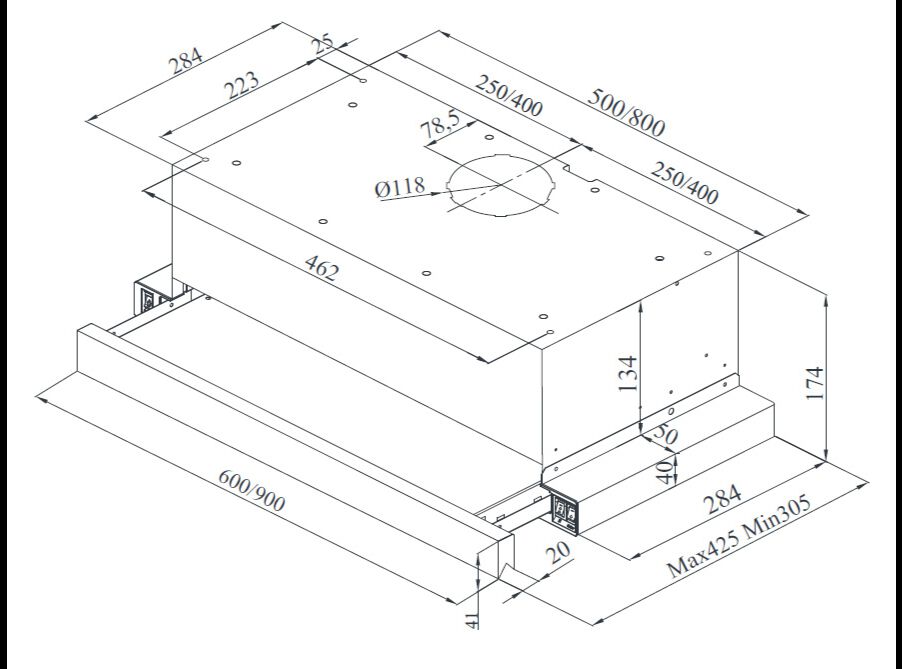 EXAUSTOR GAVETA MEIRELES 161 X E 425M3/H 60CM INOX image number 1