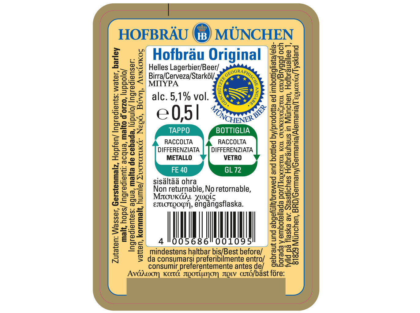 CERVEJA HOFBR&Auml;U ORIGINAL 0.5L image number 1