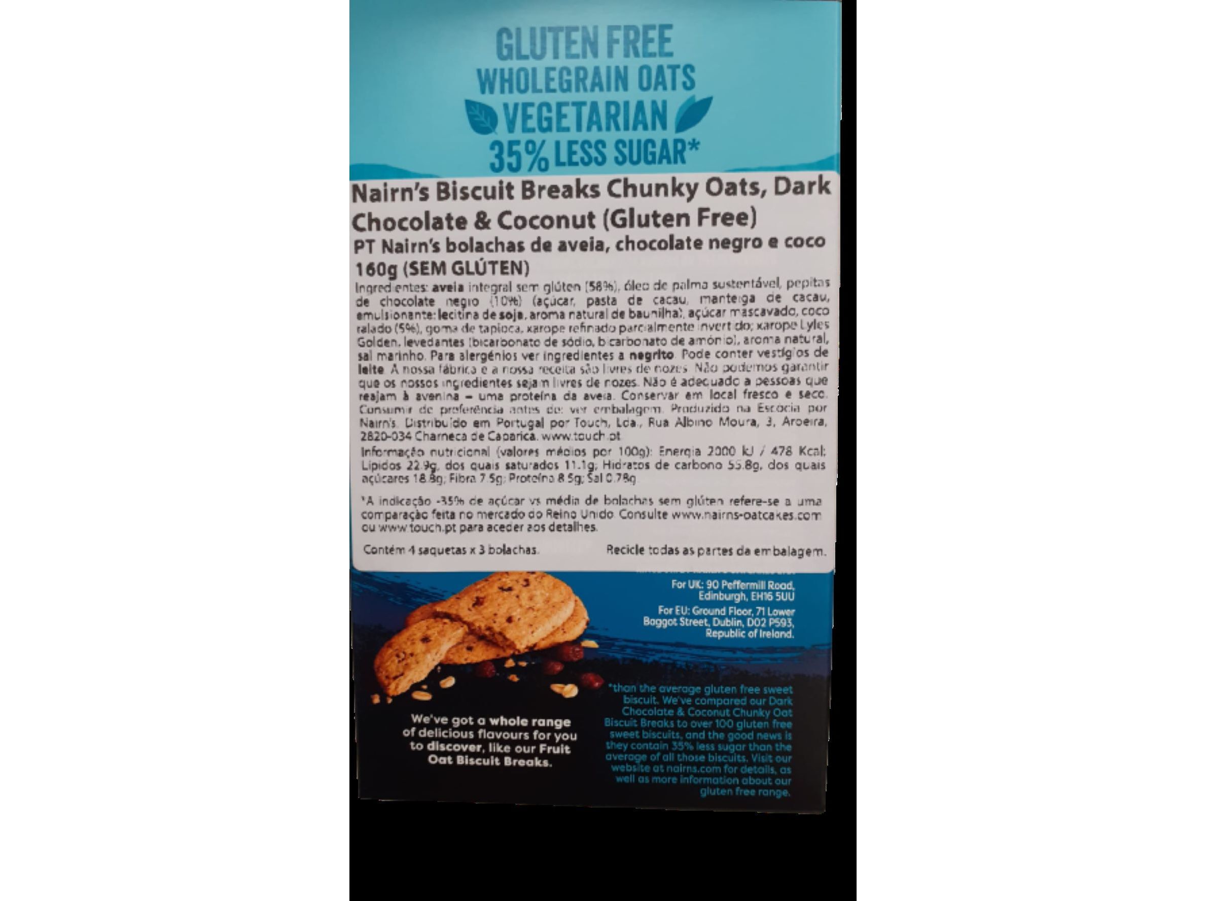 BOLACHAS NAIRNS AVEIA CHO COCO S/GL&Uacute;T 160 G image number 1