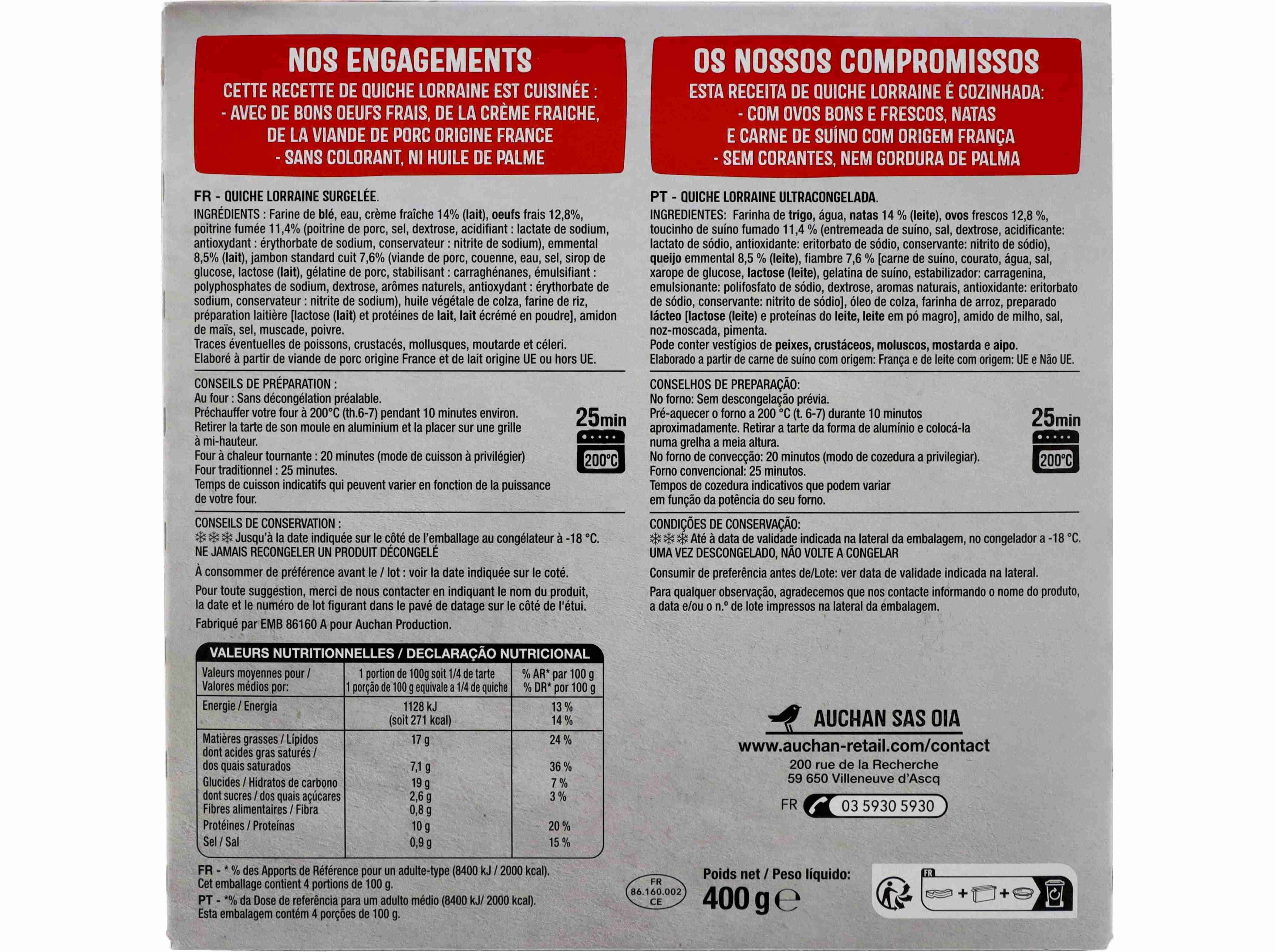QUICHE LORRAINE AUCHAN &Agrave; LA CR&Egrave;ME FRA&Icirc;CHE 400G image number 2