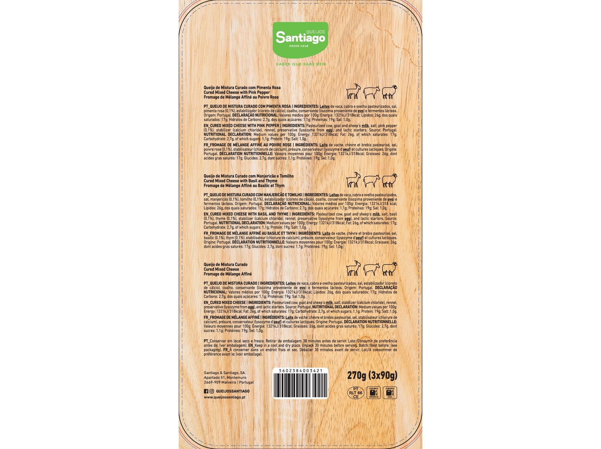 TABUA DE QUEIJO SANTIAGO SABORES MISTURA 3X90G image number 1