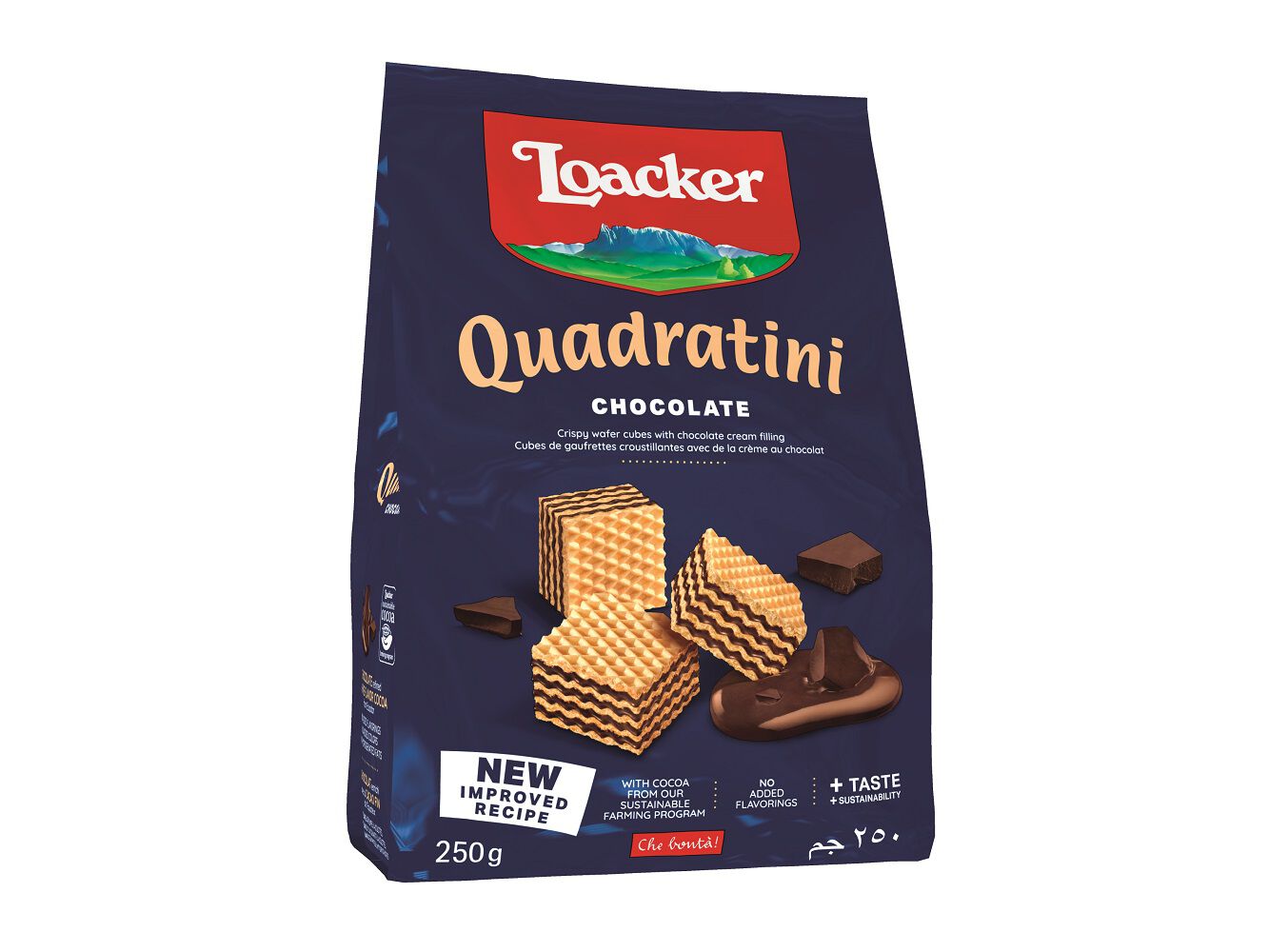 BOLACHA LOACKER WAFFER QUADRITINI CACAU 250G image number 0