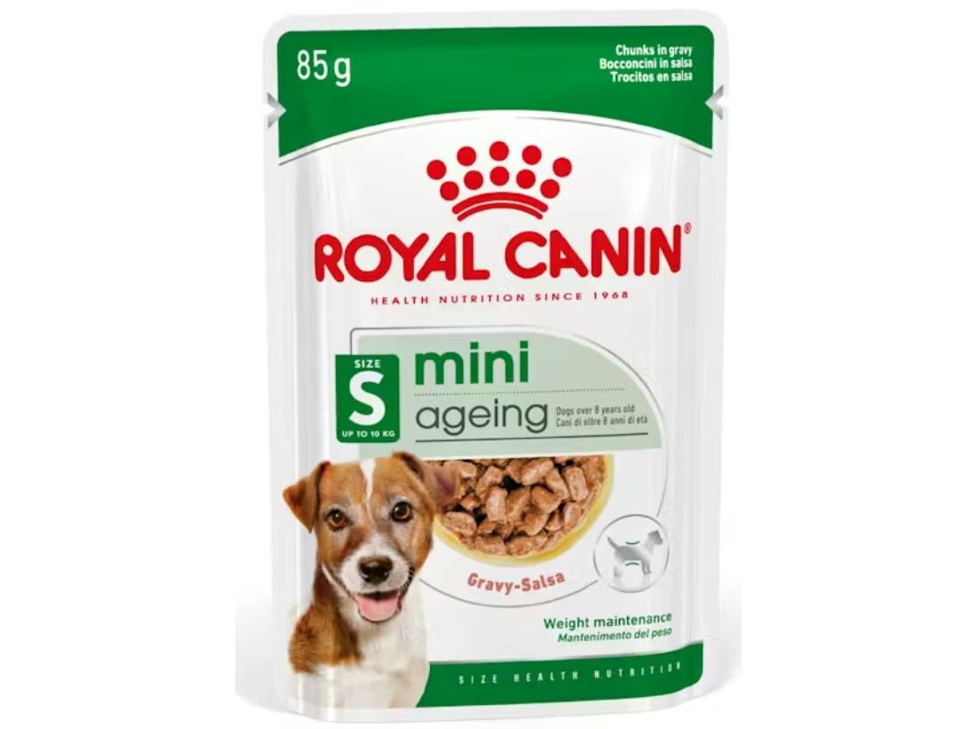 COMIDA H&Uacute;MIDA C&Atilde;O ROYAL CANIN MINI AGEING 85G image number 0