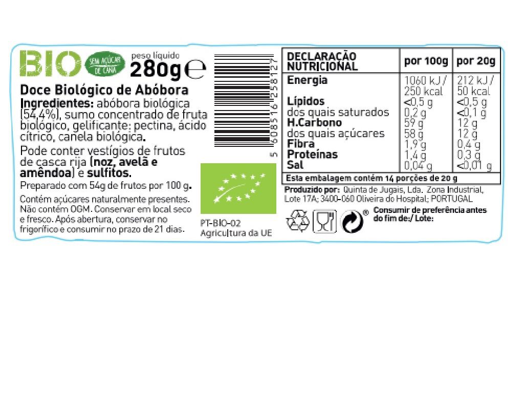 DOCE AB&Oacute;BORA JUGAIS BIO 280 G image number 1