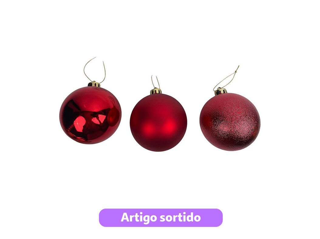 BOLA DE NATAL PL&Aacute;STICO ACTUEL VERMELHO 10CM MODELOS SORTIDOS