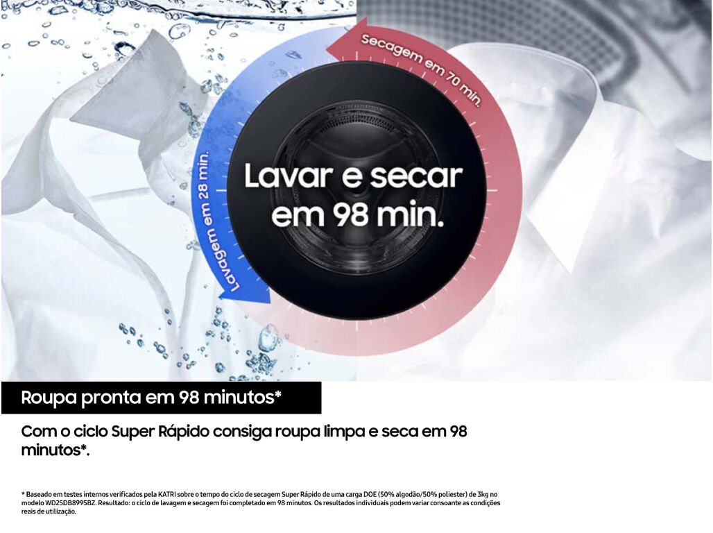 M&Aacute;QUINA DE LAVAR E SECAR ROUPA SAMSUNG WD18DB8995BZT2 A LAVA 18KG SECA 11KG image number 6