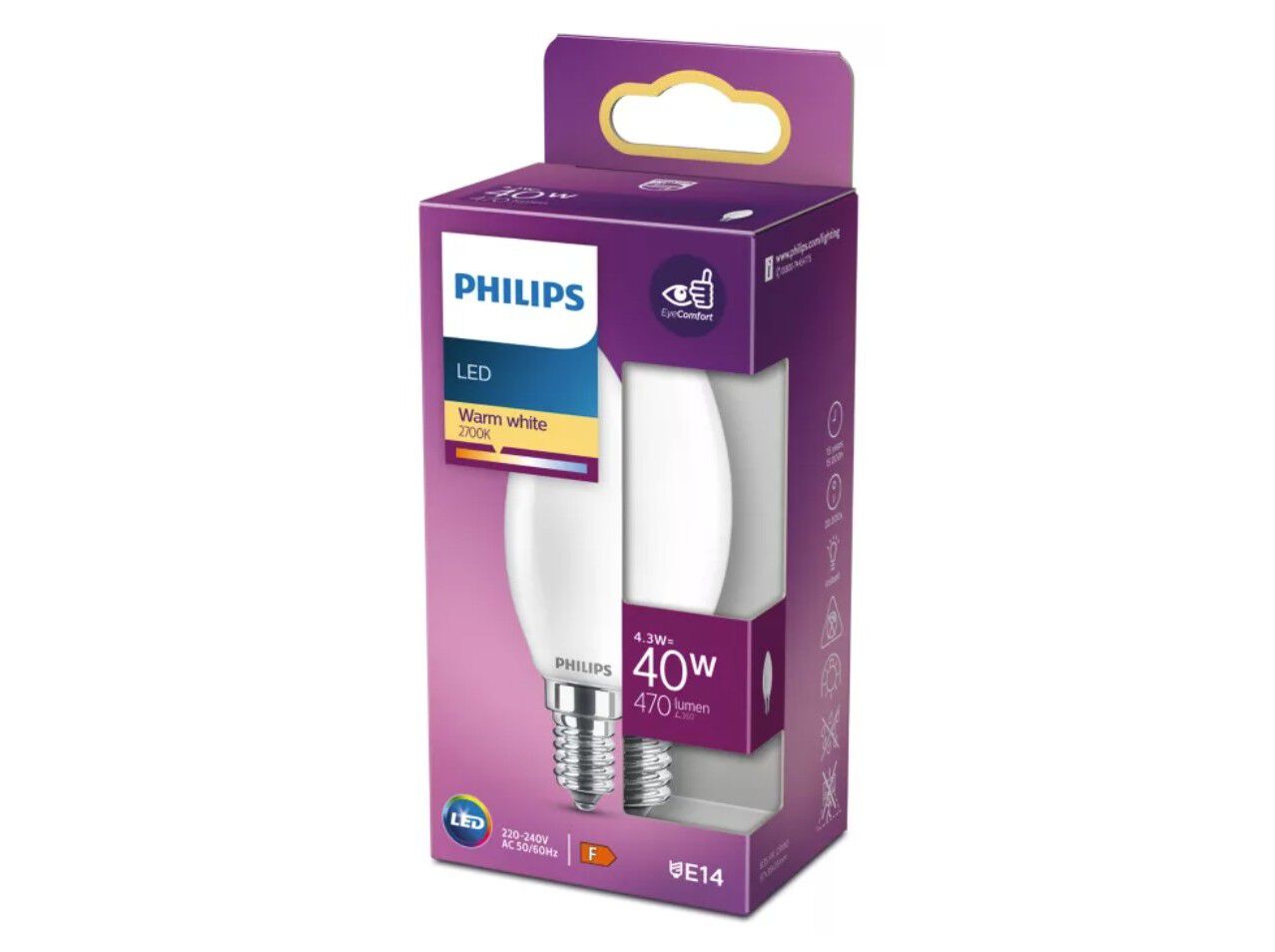 L&Acirc;MPADA LED VELA E LUSTRE PHILIPS E14 40W LUZ BRANCA QUENTE image number 1