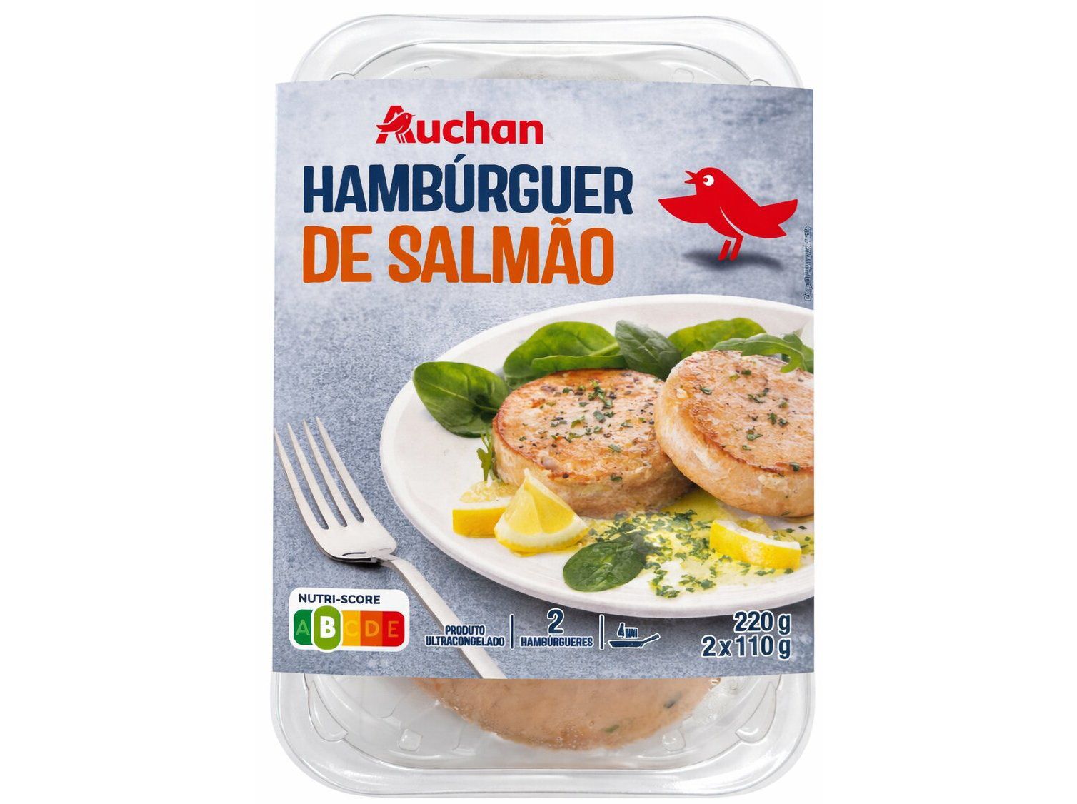 HAMB&Uacute;RGUER DE SALM&Atilde;O AUCHAN ULTRACONGELADO 2UN 220G image number 0