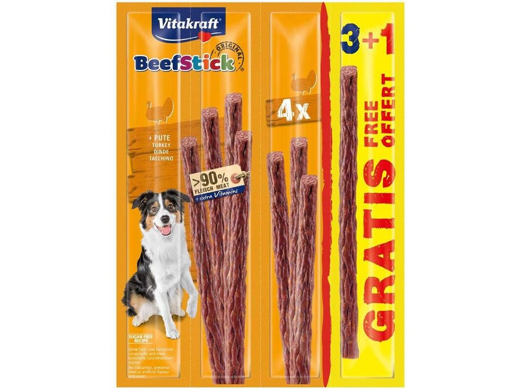 SNACKS PARA C&Atilde;O BEEF STICK VITAKRAFT PERU 3+1 UNIDADES image number 1