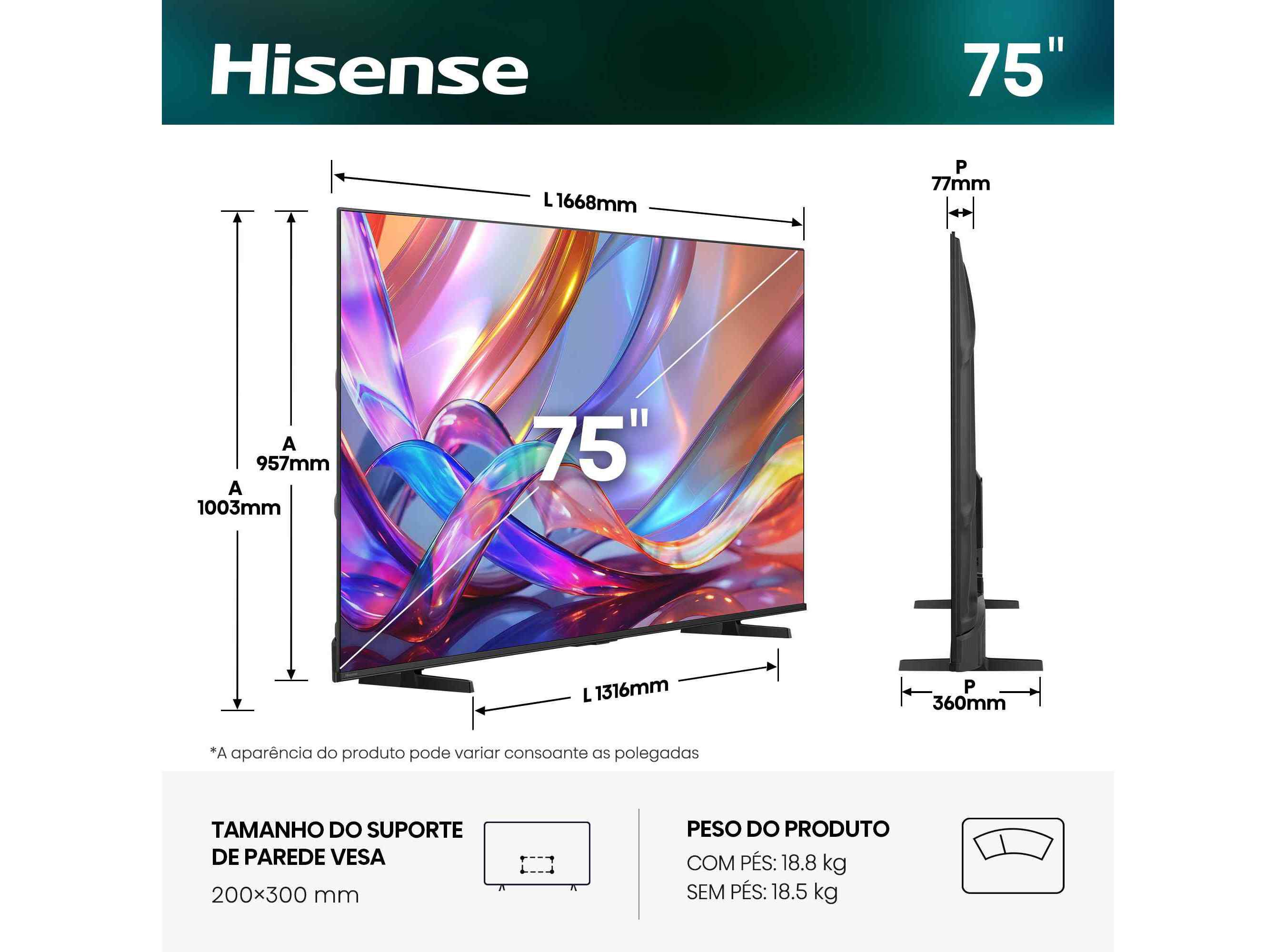 TV QLED HISENSE 75E7S 75" SMART 4K image number 1