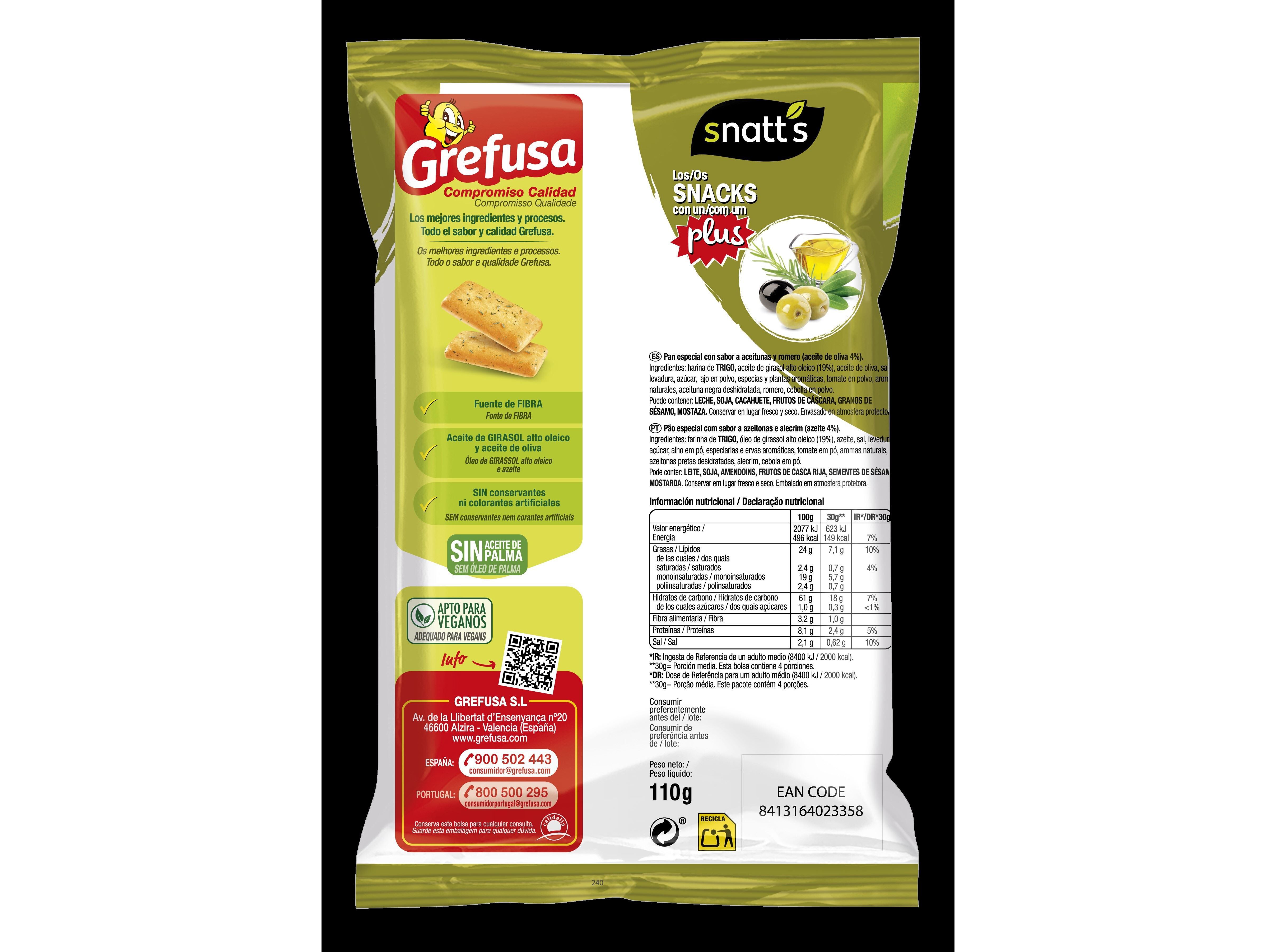 P&Atilde;O TORRADO GREFUSA AZEITONAS E ALECRIM 110GR image number 1