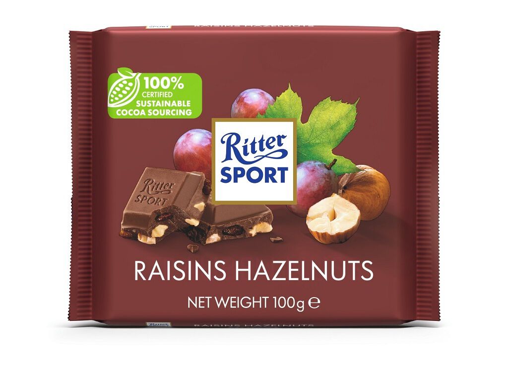 CHOCOLATE RITTER SPORT LEITE AVEL&Atilde;S E PASSAS 100G image number 0
