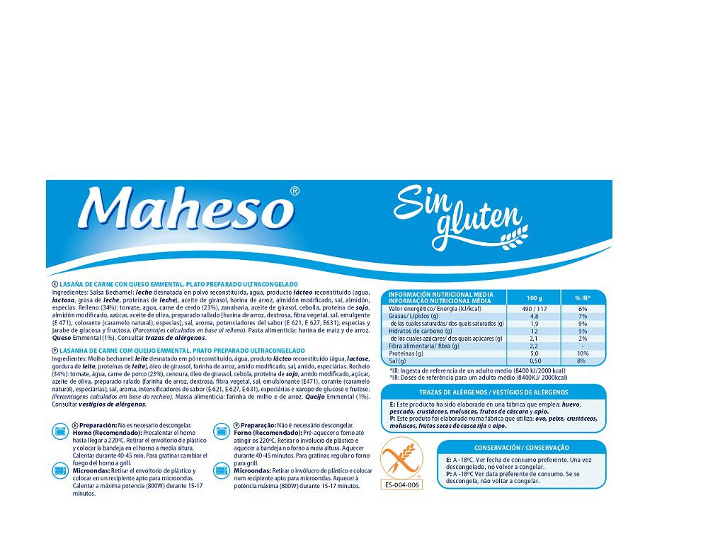 LASANHA MAHESO CARNE SEM GL&Uacute;TEN 525G image number 1
