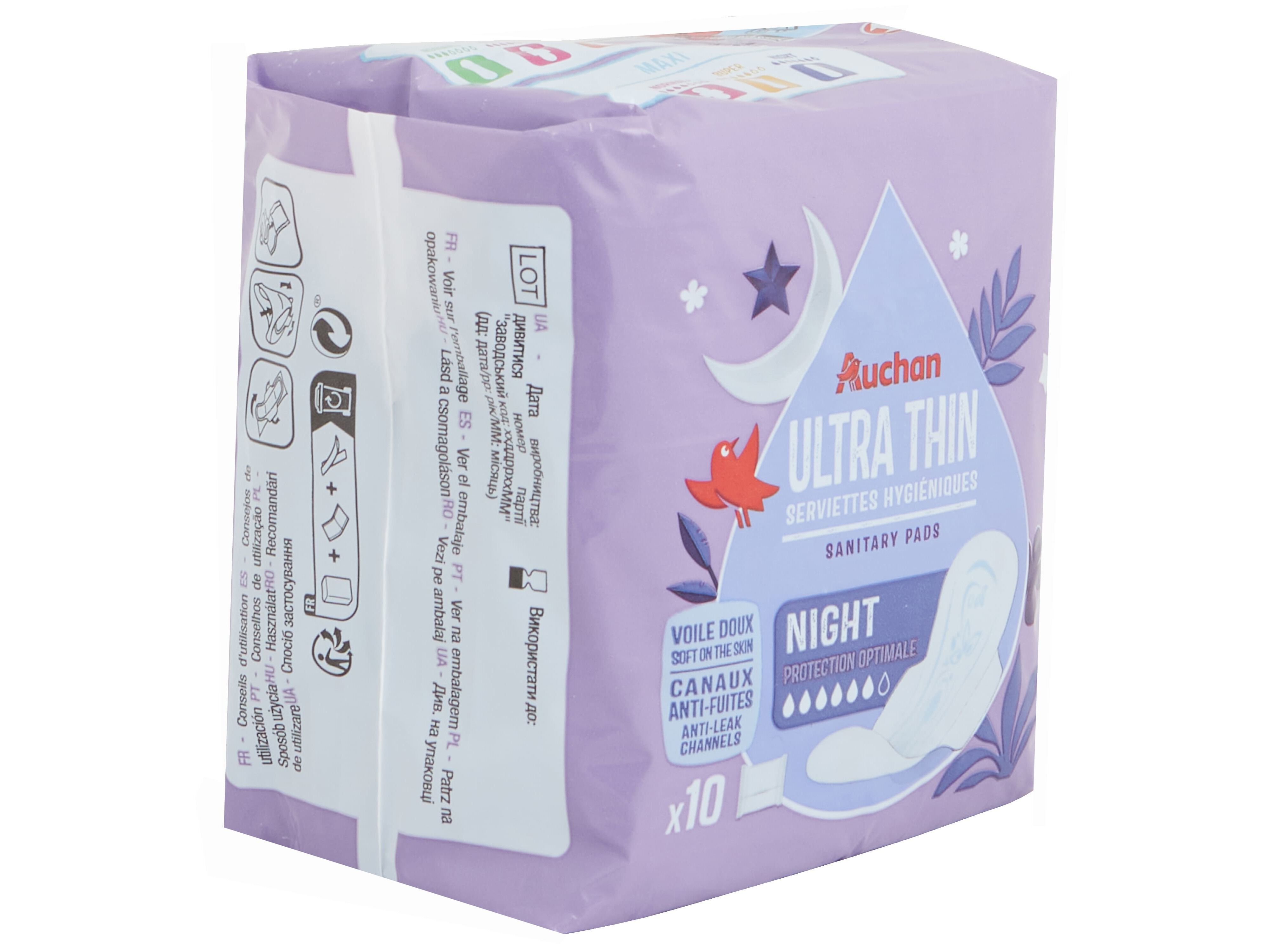 PENSOS HIGI&Eacute;NICOS AUCHAN ULTRA FINO NOITE COM ABAS BOLSA 10UN image number 1