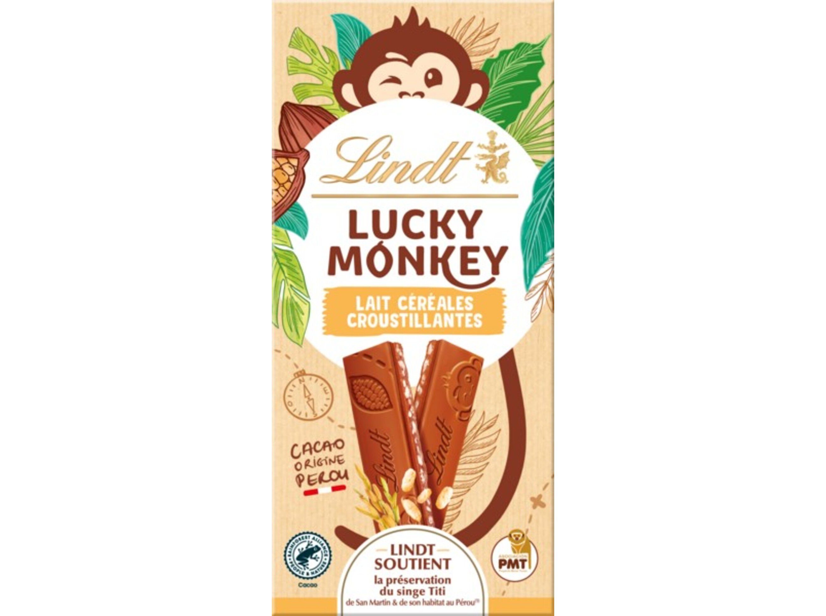 CHOCOLATE DE LEITE LINDT LUCKY MONKEY CRISPY 100G image number 0