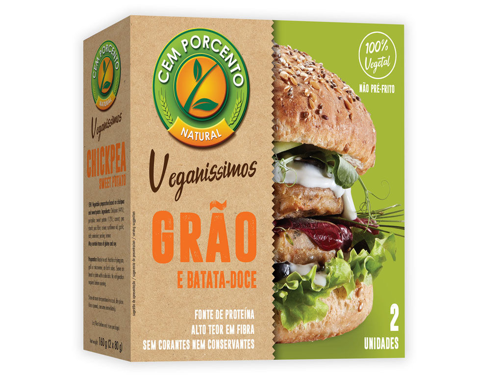 HAMBURGUER CEM PORCENTO VEGAN&Iacute;SSIMO GR&Atilde;O BATATA DOCE 160G image number 0