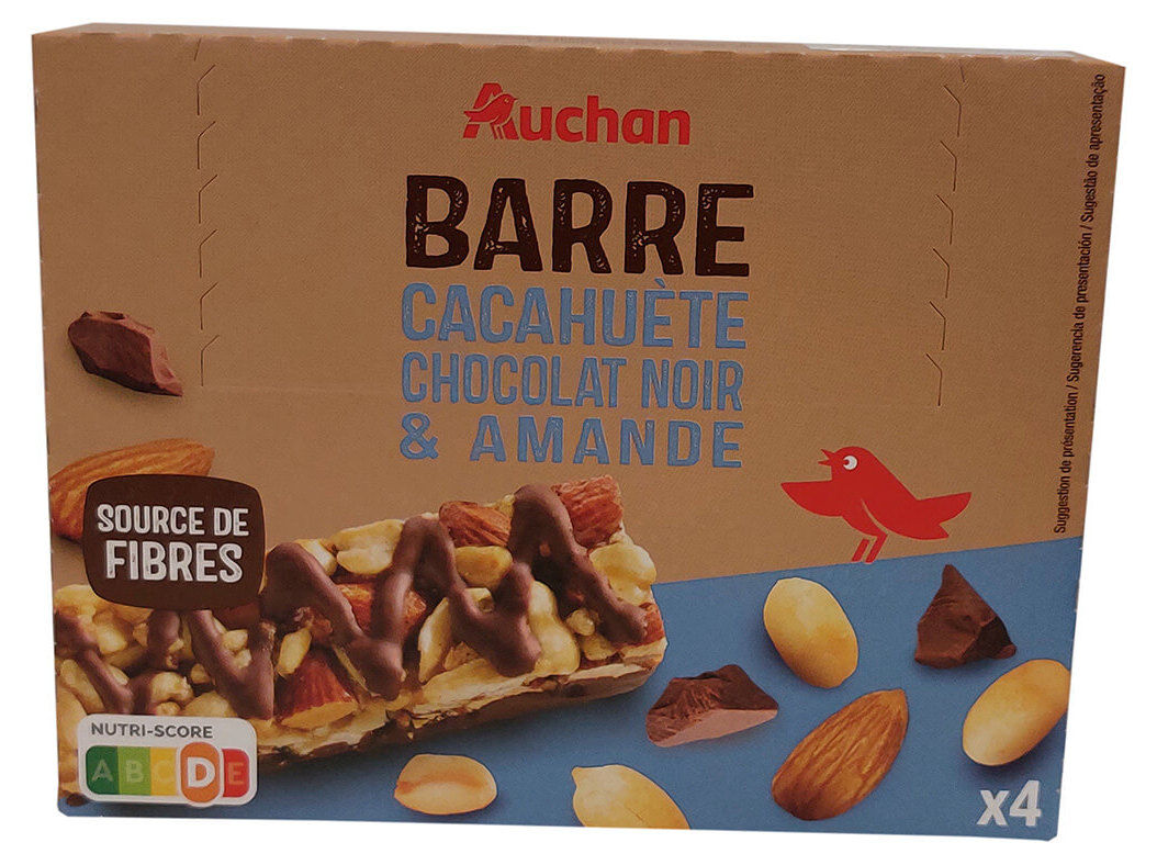 BARRAS CEREAIS AUCHAN AMENDOIM CHOCOLATE 4 UN 120G