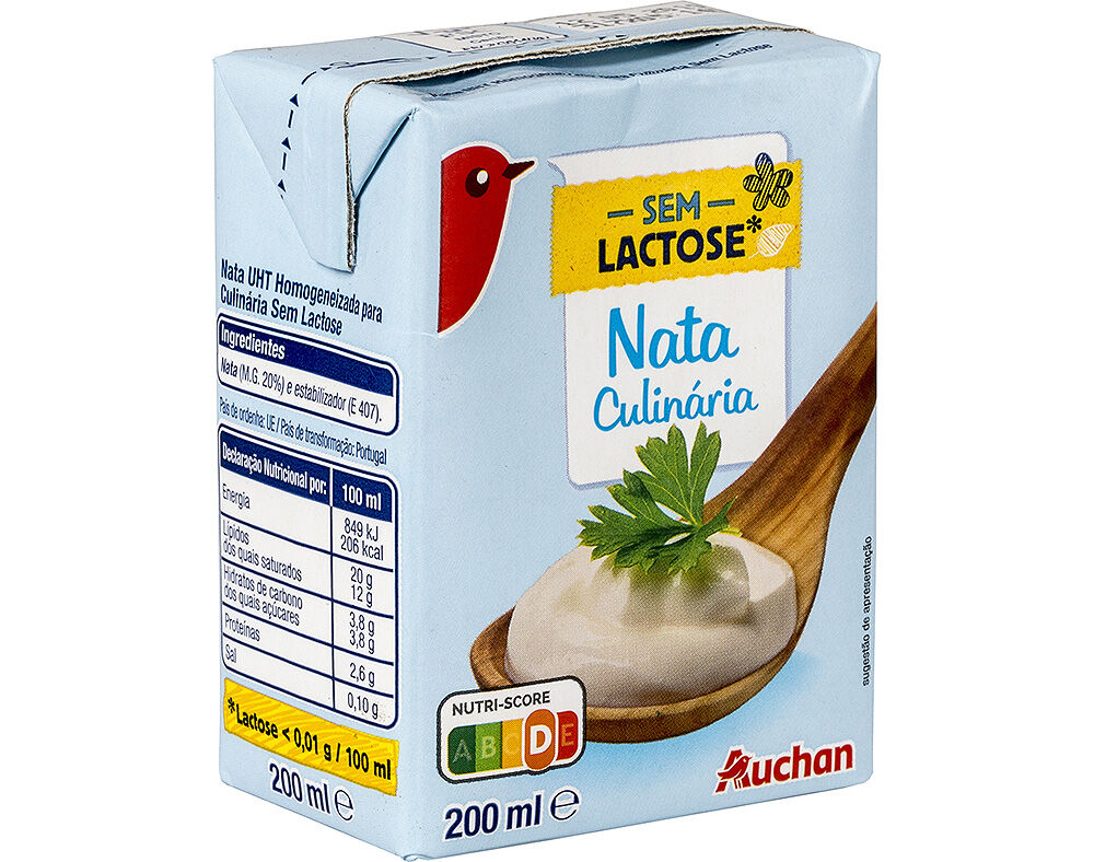 NATA AUCHAN UHT CULIN&Aacute;RIA SEM LACTOSE 200ML