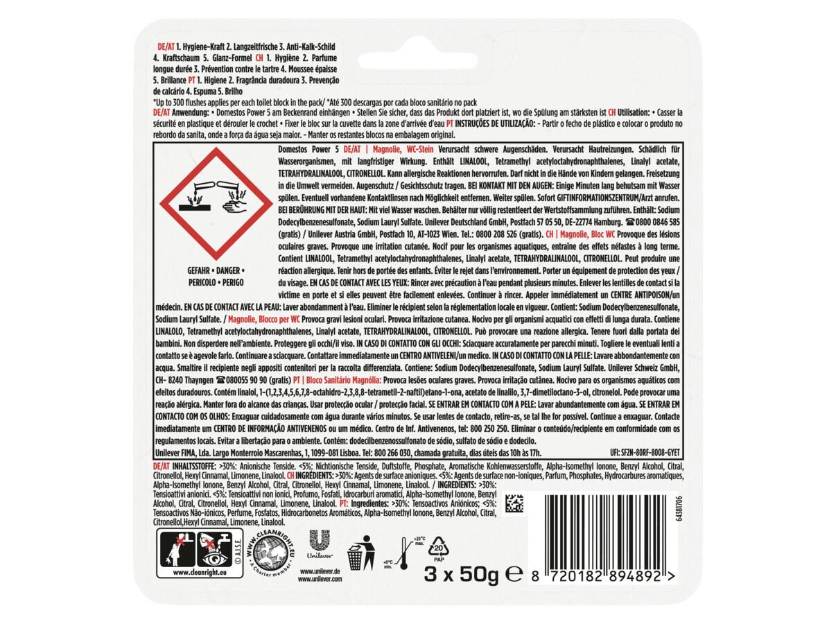 BLOCO SANIT&Aacute;RIO DOMESTOS POWER 5 PINK MAGNOLIA 3X55G image number 1