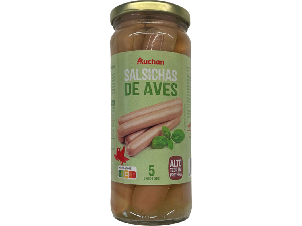 SALSICHAS DE AVES AUCHAN FRASCO 5UN 420 (250)G