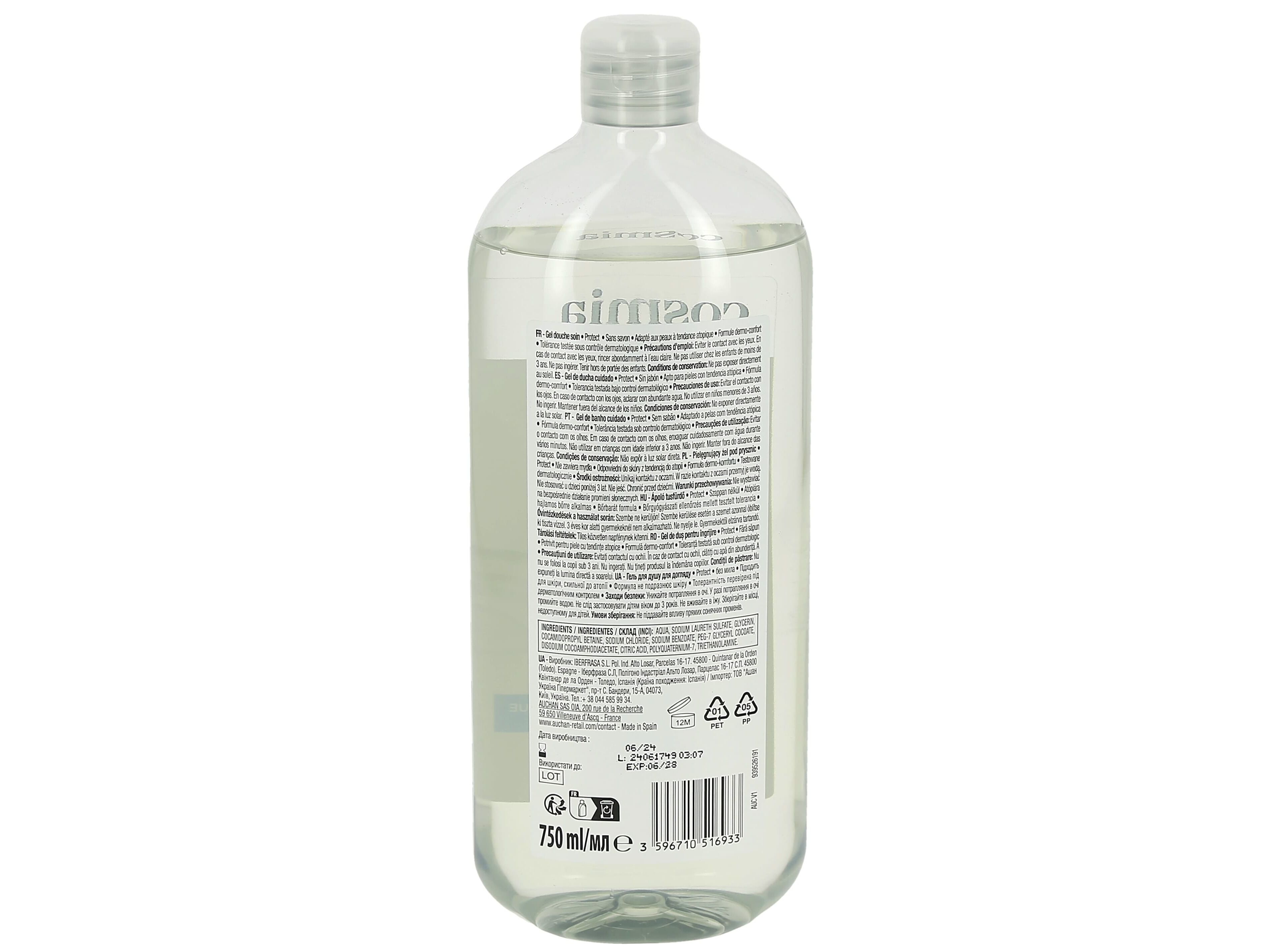 GEL DE BANHO COSMIA PROTECT PELES COM TEND&Ecirc;NCIA AT&Oacute;PICA 750ML image number 1