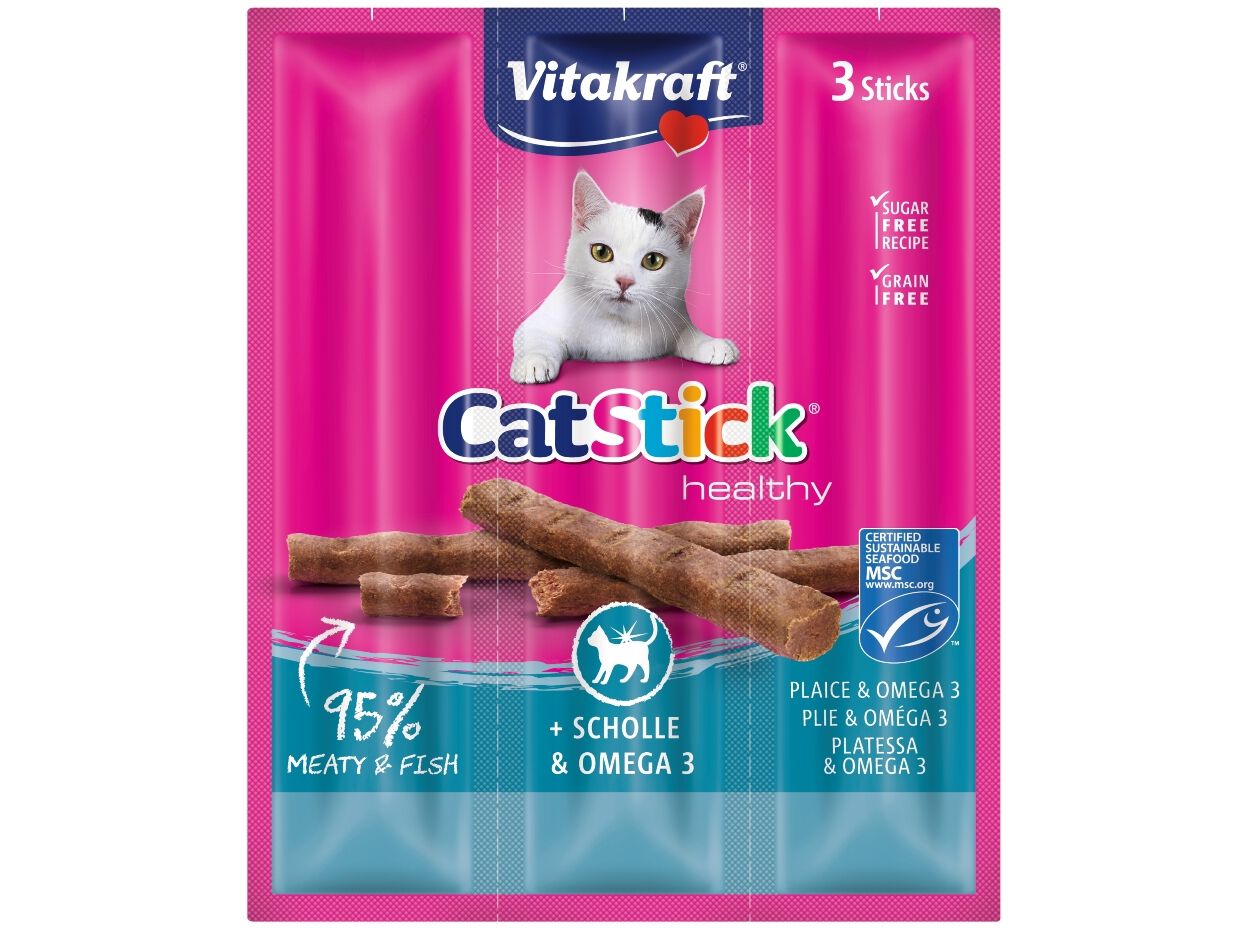 SNACKS PARA GATO VITAKRAFT MINI STICKS COM PEIXE E OMEGA3 18G
