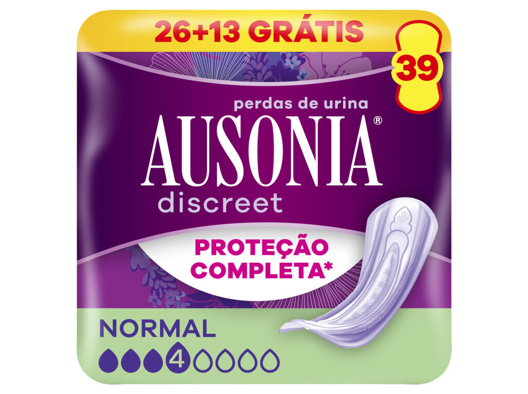 PENSOS INCONTIN&Ecirc;NCIA AUSONIA DISCREET NORMAL 39UN: 26 + 13 GR&Aacute;TIS image number 0