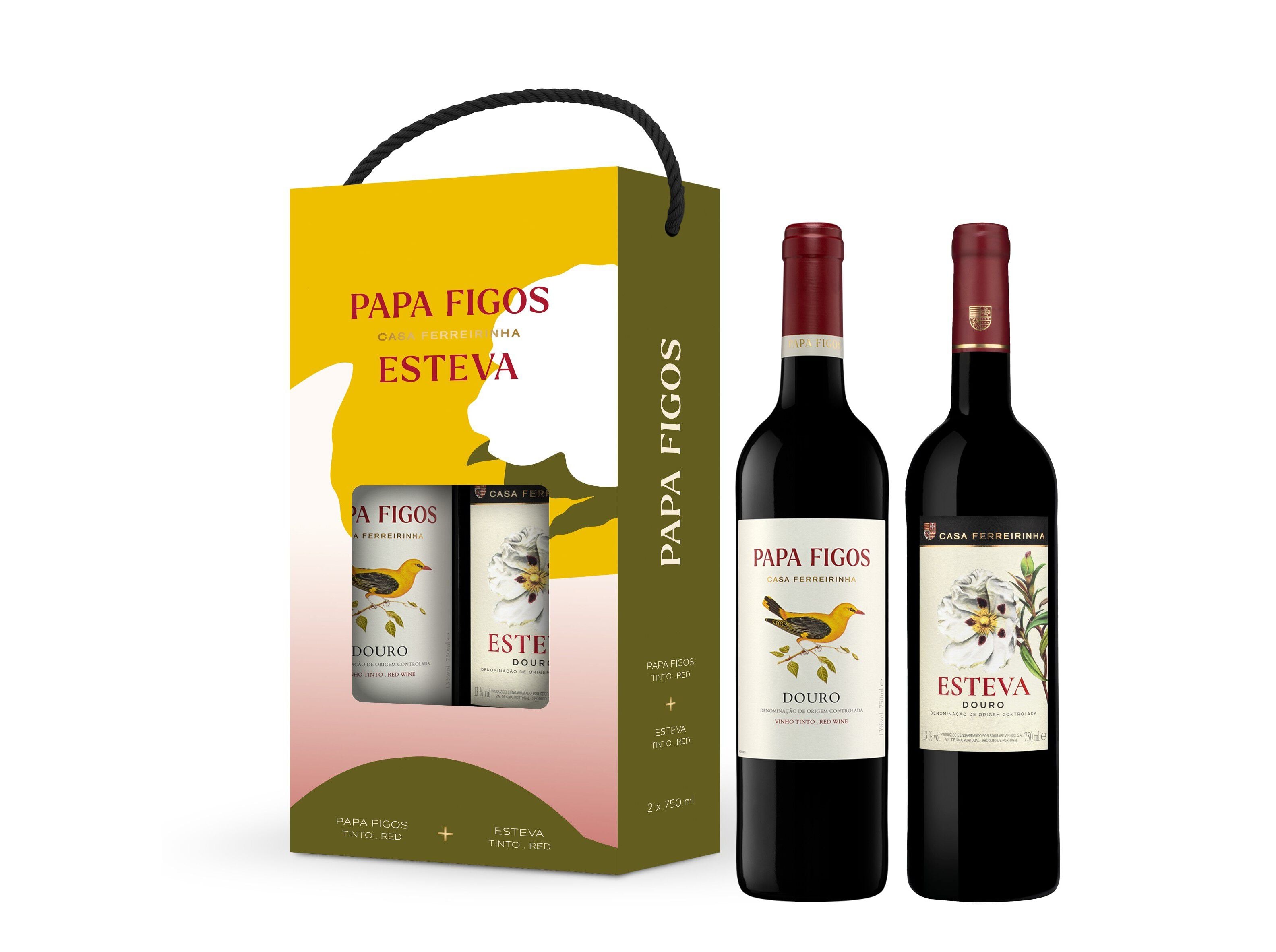 CONJUNTO VINHO TINTO CASA FERREIRINHA PAPA FIGOS + ESTEVA 2X0.75L