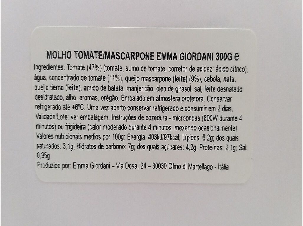 MOLHO EMMA GIORDANI TOMATE MASCARPONE 300G image number 1