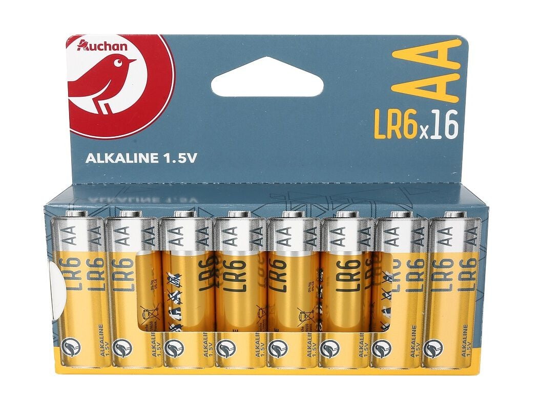 PILHAS ALCALINAS AUCHAN STANDARD LR06 16 UNIDADES image number 0