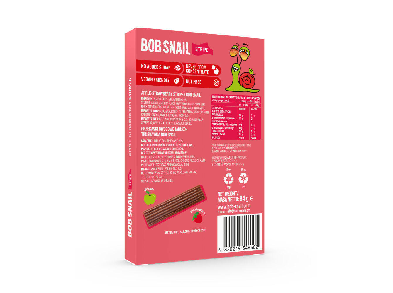 TIRAS DE FRUTA BOB SNAIL MA&Ccedil;&Atilde; E MORANGO 84 G image number 1