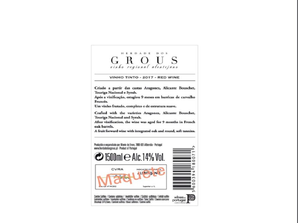 VINHO TINTO HERDADE DOS GROUS ALENTEJO 1.5L image number 1