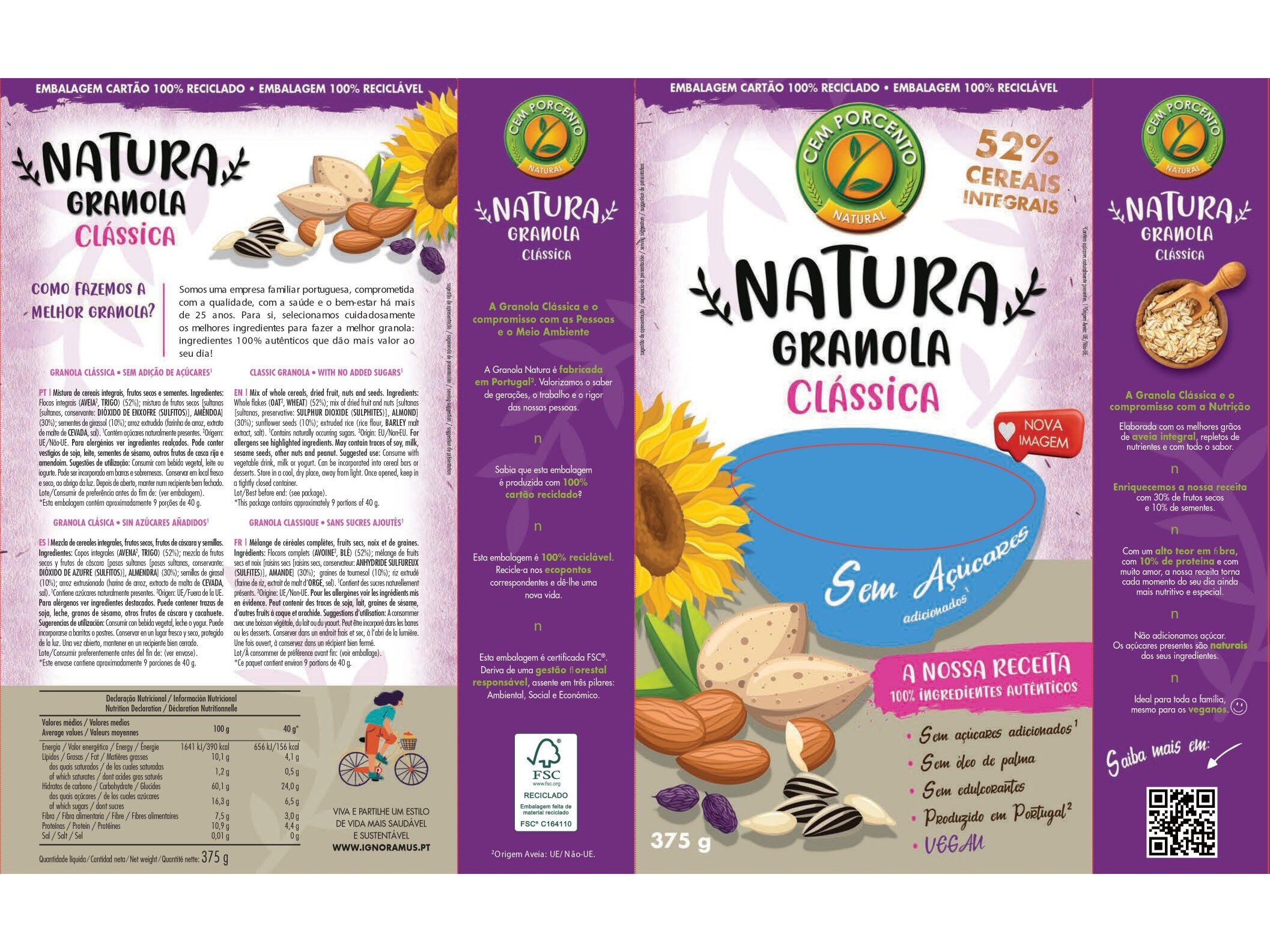 GRANOLA CEM PORCENTO CL&Aacute;SSICA SEM A&Ccedil;&Uacute;CAR 375 G image number 1