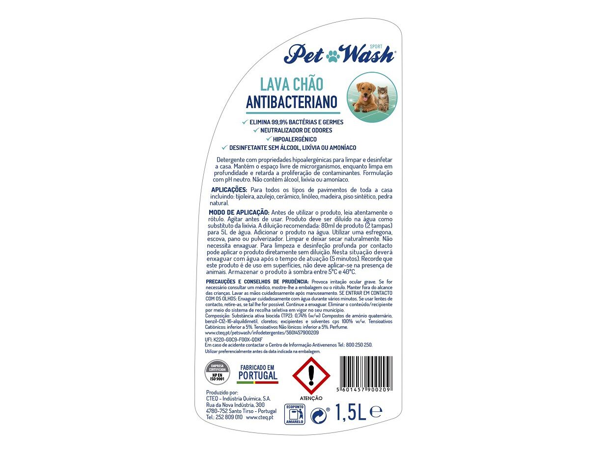 LAVA CH&Atilde;O ANTIBACTERIANO PET WASH P/CASAS COM ANIMAIS 1.5L image number 1
