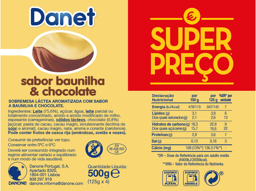 SOBREMESA DANET L&Aacute;CTEA BAUNILHA E CHOCOLATE 4X125G image number 1