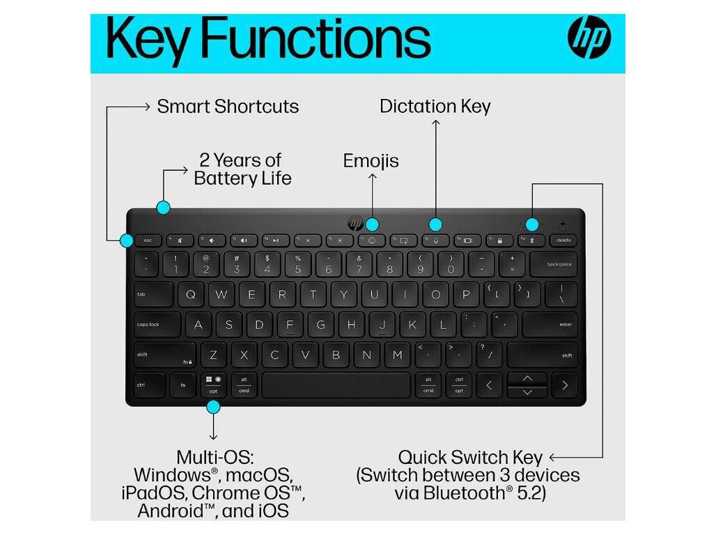 TECLADO SEM FIOS HP 350 MULTI-DEVICE BRANCO image number 7