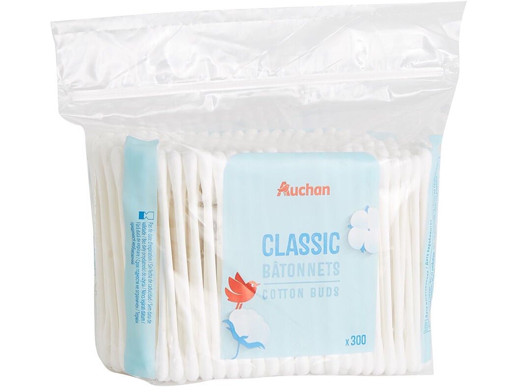 COTONETES AUCHAN ZIPLOCK ALGOD&Atilde;O COM CABO PAPEL 300UN