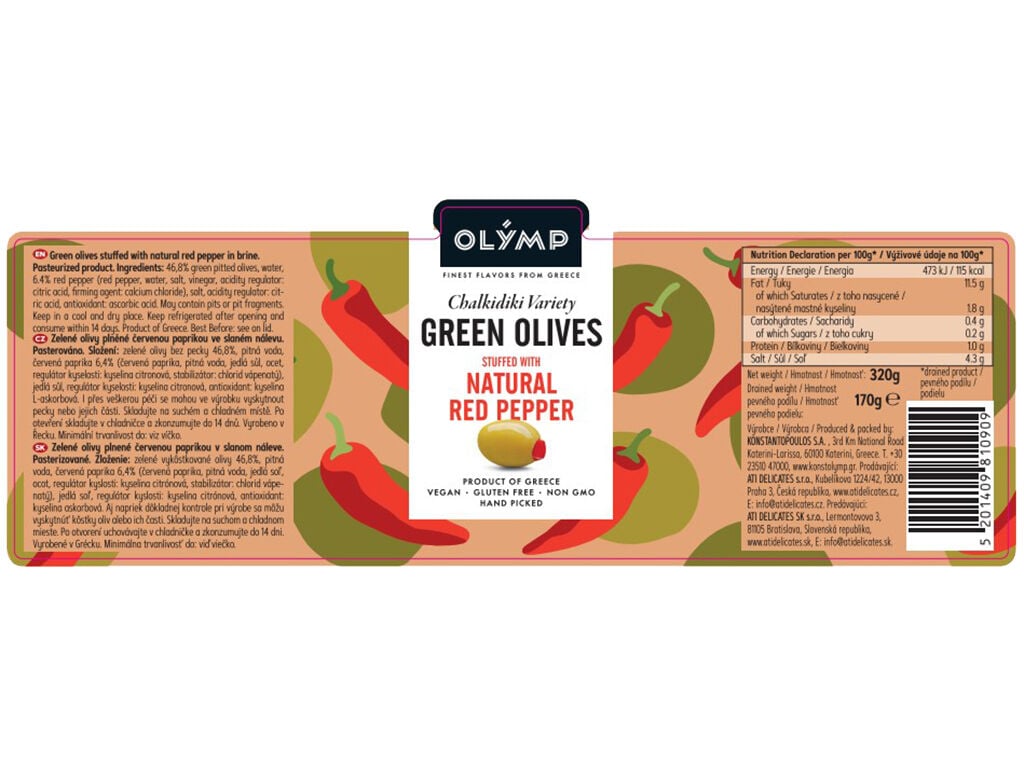 AZEITONA VERDE OLYMP RECHEADAS C/ PIMENT&Atilde;O 170G image number 1